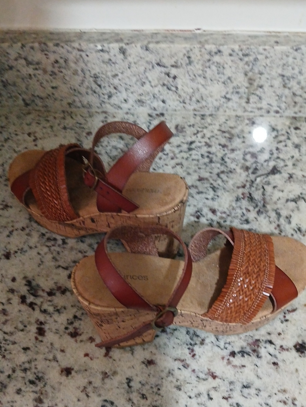 Maurices Tan Brown Cork Wedge Sandal with Braided Straps